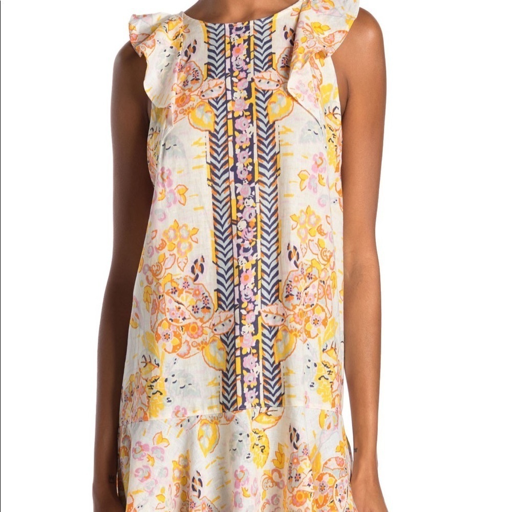 Free People cream Tulum dress XS sleeveless ruffle floral feminine bohemian new